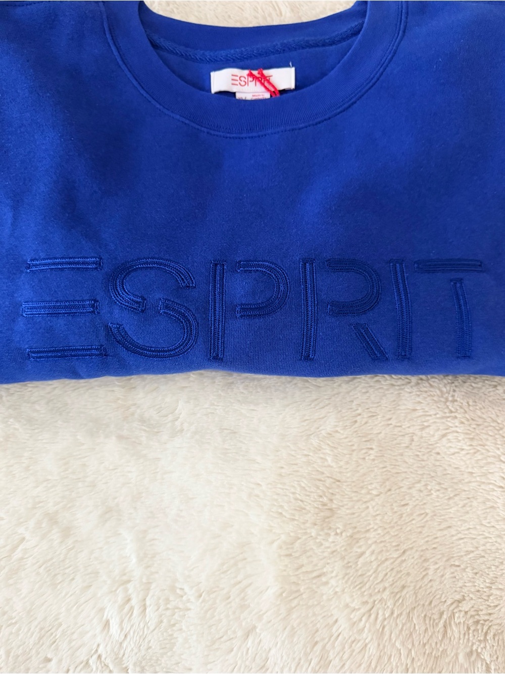 NWT Esprit Logo Fleece Crewneck Sweatshirt Royal Blue Tonal Monochromatic XL